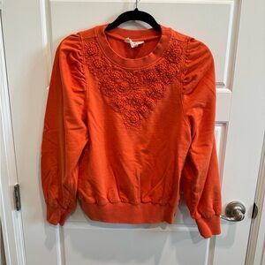 Anthropologie Embroidered Women’s Sweatshirt Orange Peasant Crewneck Top Sz L